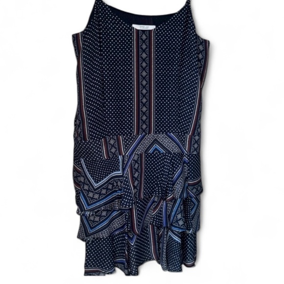Derek Lam dress silk Navy & Red Printed Dress tiered adjustable straps like new - Picture 2 of 6